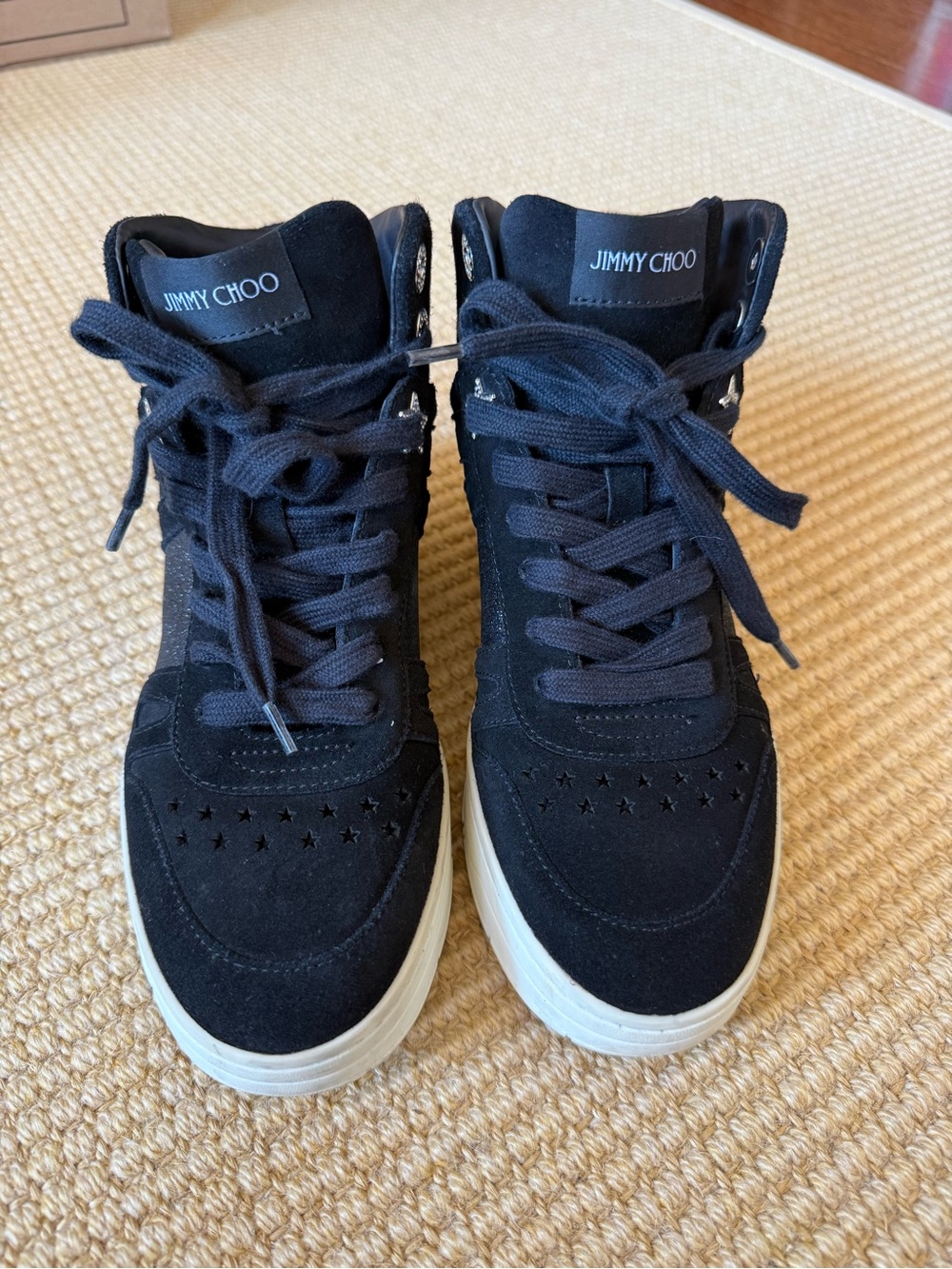 Jimmy Choo Black Suede High-Top Sneakers with White Sole